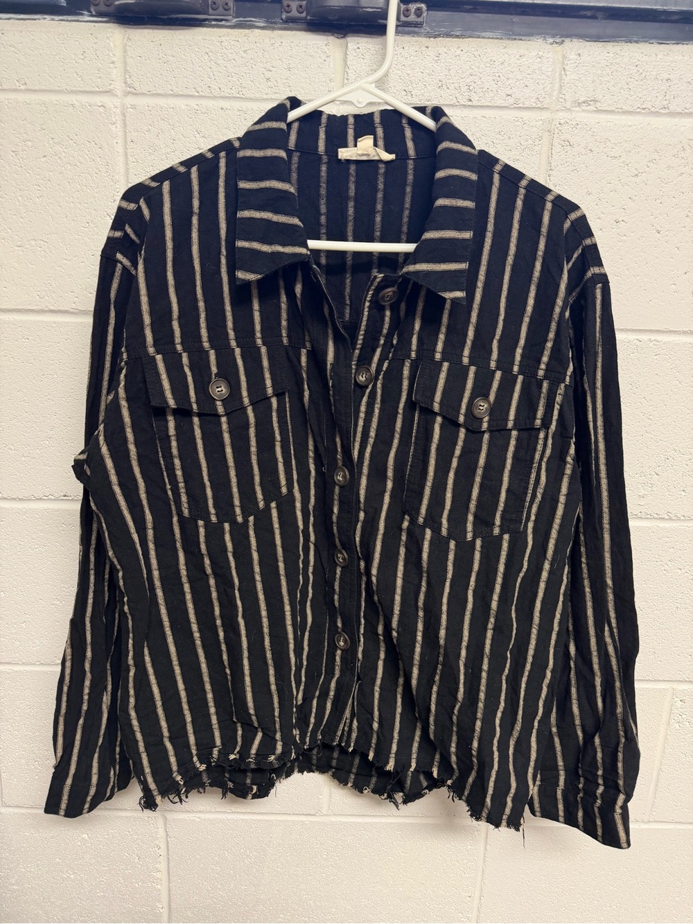 Promesa Striped Button-Down Shirt Womens Large Cotton Casual Beachy